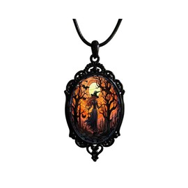 Gothic Bat Glass Pendant Necklace for Women Vintage Gothic Rope Chain Witch Bat Choker Dark Punk Style Necklace Victoria Emboss Necklace Mystic Witch Jewelry Accessories (Witch)