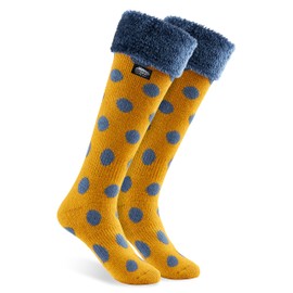 CityComfort Cuddly socks for women, thick socks, women's non-slip house socks, knee-high stockings, Yellow Blue Dots