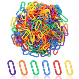 200PCS Plastic Chain Links, Colorful Rainbow DIY C-Clips Chains Hooks Swing Climbing Cage Toys for Sugar Gliders Small Pets Bird Rat Parrot