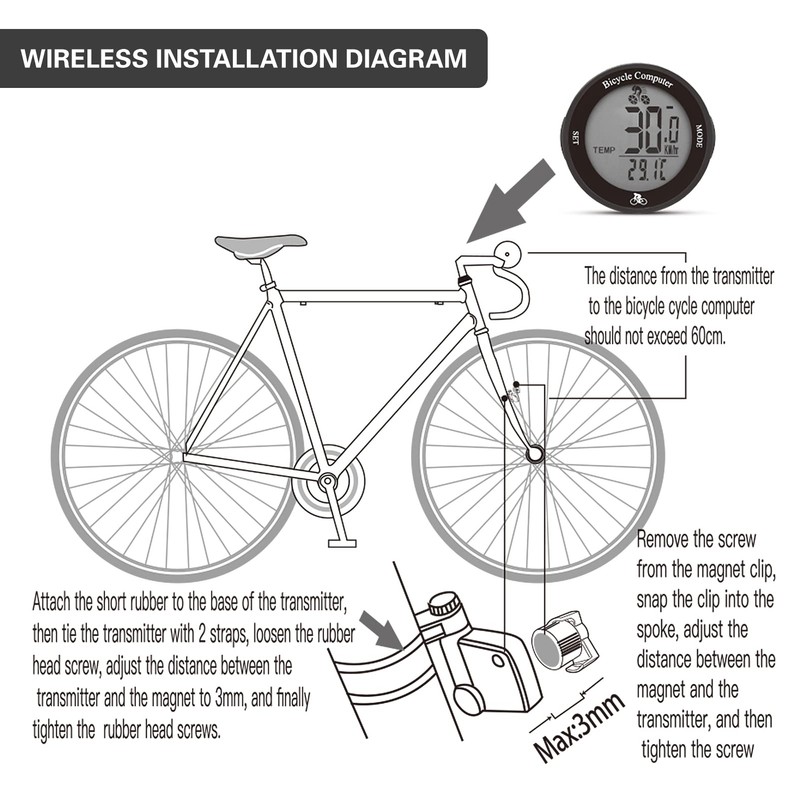 Bicycle Computer Wireless Bicycle Computer Waterproof Bicycle Odometer Multifunction LCD