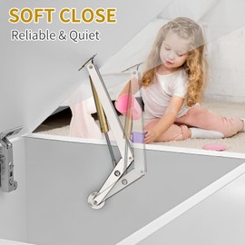 2-Pack Gas Strut Spring Hinges Soft Close Hinges for Toy Box with 200N Load Capacity for Heavy Lids Slow Down Function and Stay Support Ideal for Toy Boxes, Storage Cabinets, and Basement Floor Doors