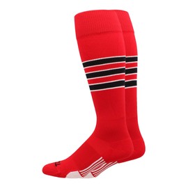 MadSportsStuff Dugout 3 Stripe Baseball Socks (Scarlet/Black/White, Small)