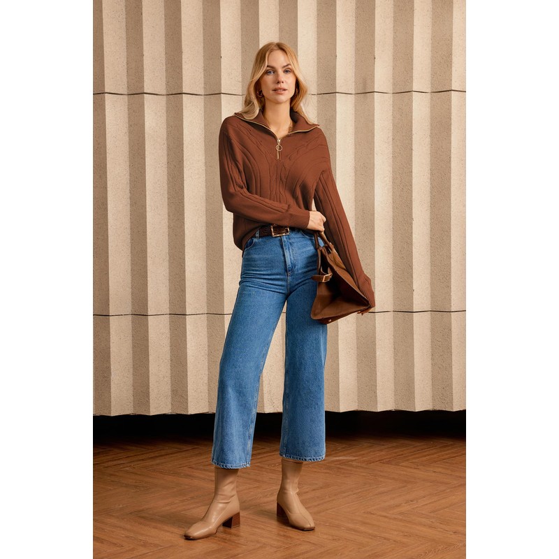 GRACE KARIN Womens Fold Over Collar Zip Up Long Sleeve