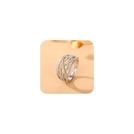 Shiny Full Diamond Gemstone Ring 14K Gold Cross Cubic Zirconia Unlimited Promise Rings CZ Multi Row Diamond Cocktail Rings Eternity Engagement Wedding Band Ring for Women 9#