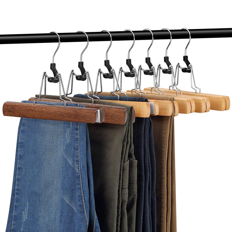 AMKUFO 20 Pack Wooden Pants Hangers with Clips Non Slip