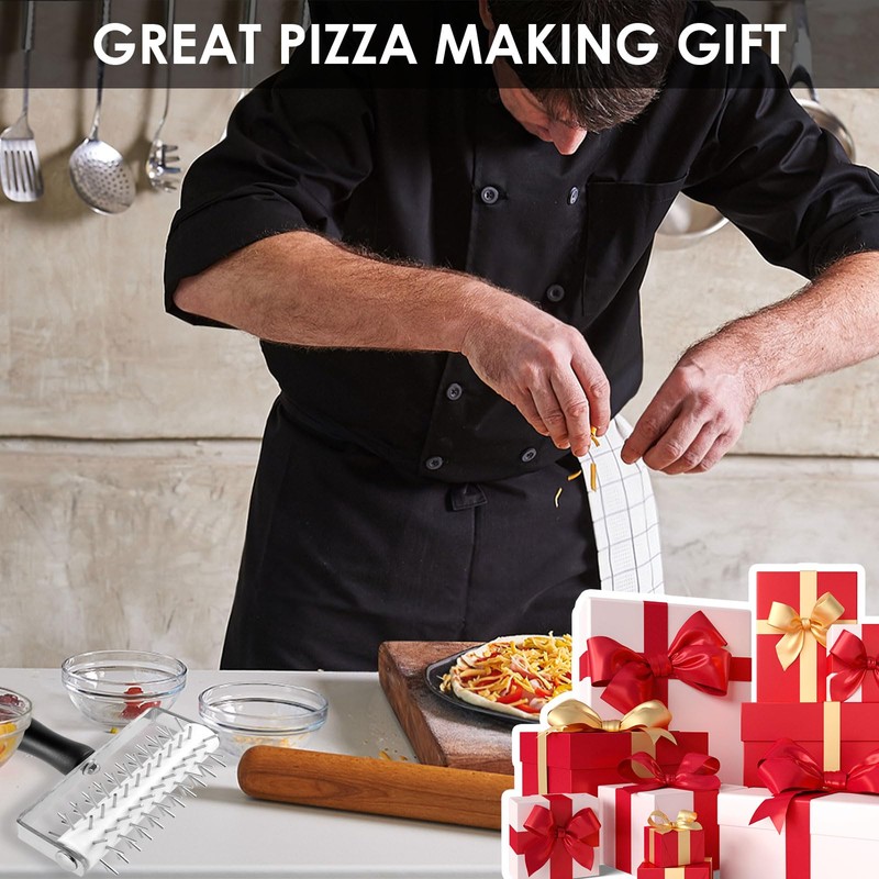 Pizza Dough Docker Stainless Steel Pizza Roller with Spikes Multipurpose