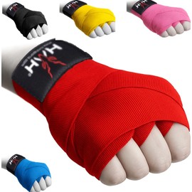 HMH Sports Boxing Hand Wraps for Men And Women And Kids - Cotton Hand wraps with Hook & Loop Strap & Thumb Loop -Elasticated Bandages Wrist Support tape (Red, 4.5M (Adult))