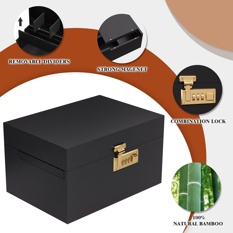 promitop Bamboo Box, locked storage decorative box with combination lock,