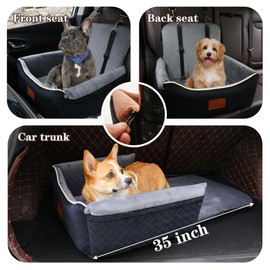 Dog Car Seat Bed 2 in 1 for Small/Medium Dogs up to 35 lbs,Adjustable Safety Leashes,Memory Foam with Soft Fabric Pets Travel Car Bed,Easily Installed in Front and Back seat,Removable and Washable.