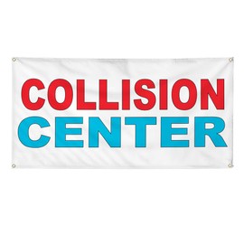 Vinyl Banner Multiple Sizes Collision Center Red Blue Auto Car Repair Shop Automotive Outdoor Weatherproof Industrial Yard Signs 8 Grommets 48x96Inches