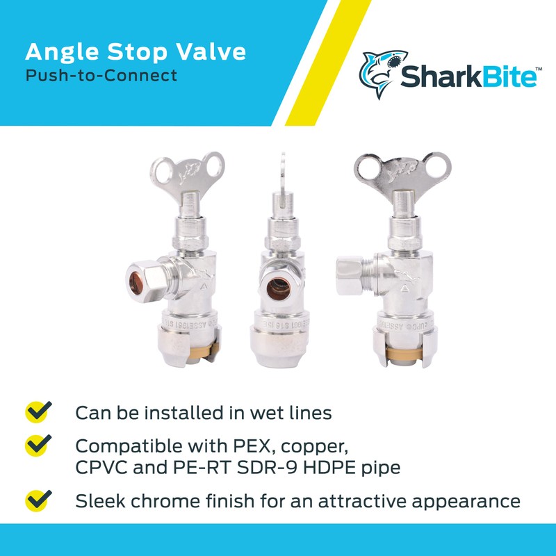 SharkBite 1/2 x 3/8 Inch Compression Angle Stop Valve, Loose