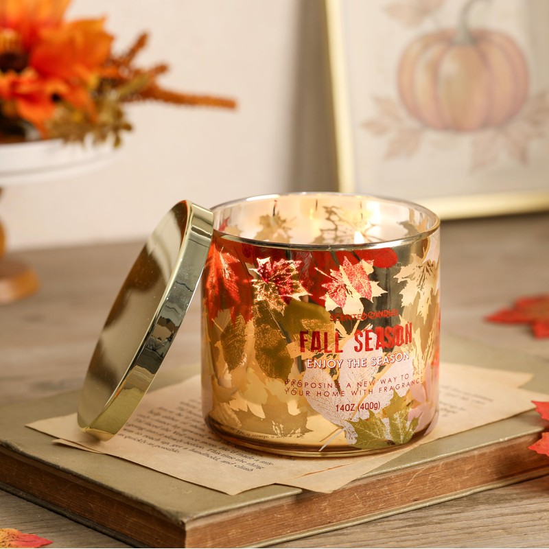 Fall Candle,Autumn Leaves Scented Candle,Large 3 Wicks,Fall Gift Decor,14oz