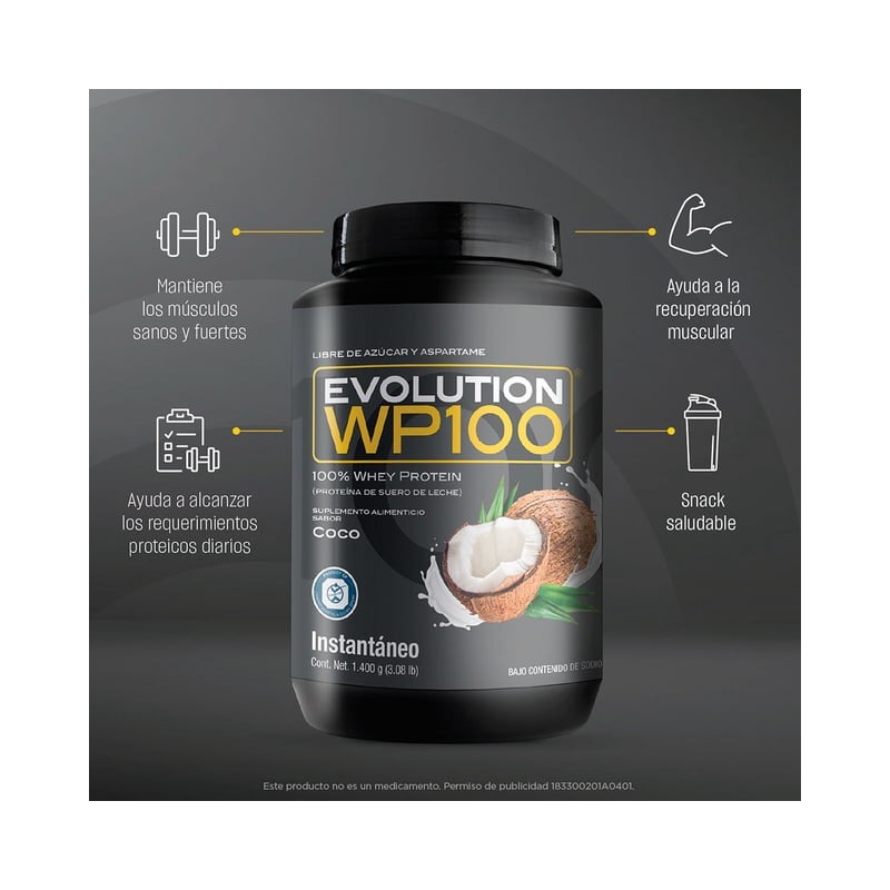 Proteína de suero de leche Evolution Nutraceutical WP100 sabor Coco