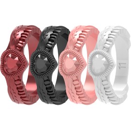 Zollen Silicone Wedding Rings for Women 4/7 Packs - Stackable Silicone Rubber Wedding Bands - Innovative Heart Shaped Diamond and Wings Collection, Size 9