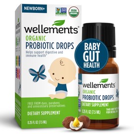 Wellements Organic Baby Probiotic Drops (0.25 Fl Oz) - Digestive & Immune Support for Infants - Toddler Probiotic Helps with Newborn+ Gut Health, Gas, Constipation & Colic Support - Preservative Free