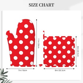Red and White Polka Dot Oven Mitts and Pot Holders Sets of 4, Heat Resistant Silicone Oven Mittens and Potholders Gloves Hot Pads for Kitchen Cooking Baking Grilling BBQ Chef