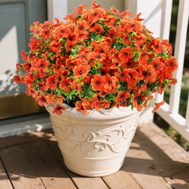 12 Bundles Artificial Fake Mums for Outdoor Planters, Artificial Fall Flowers Outdoor, Faux Plants Greenery Orange Daisy Bulk, UV Resistant No Fade, Faux Plastic Garden Porch Patio Fall Home Decor