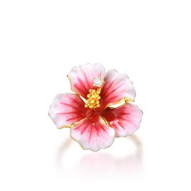 Santuzza 925 Sterling Silver Peony Ring Cubic Zirconia Enamel Pink Flower Ring 14K Gold Plated Fine Jewelry Gift for Women (6)