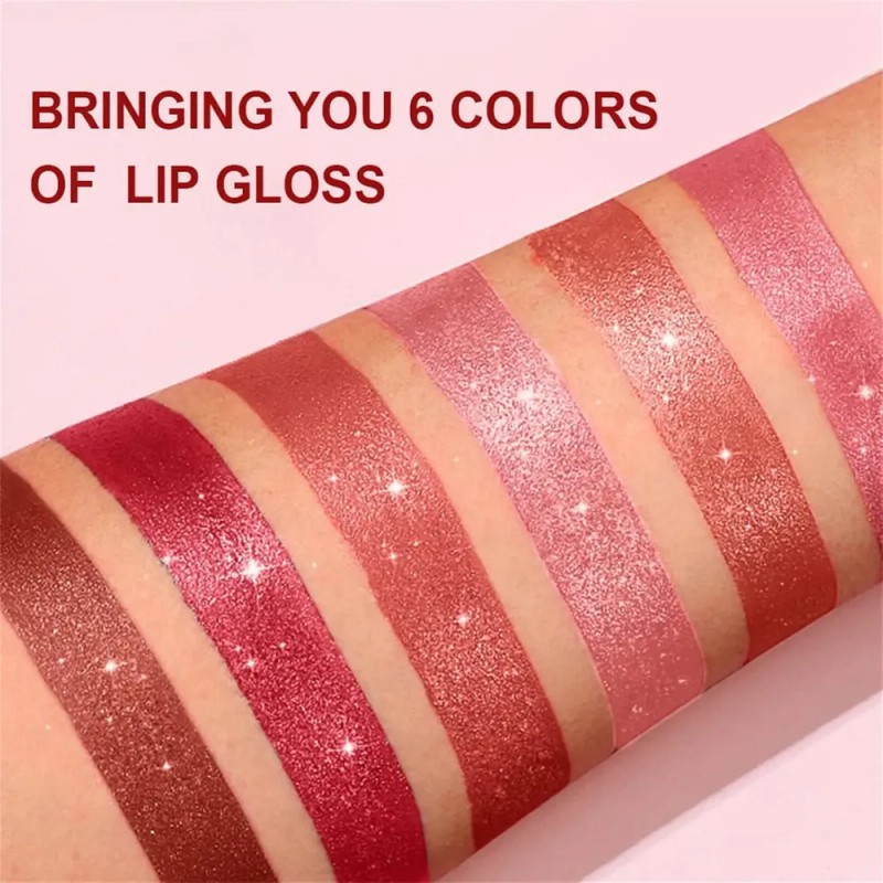 Conjunto De 6 Unidades De Batom Glitter, Impermeável De Long