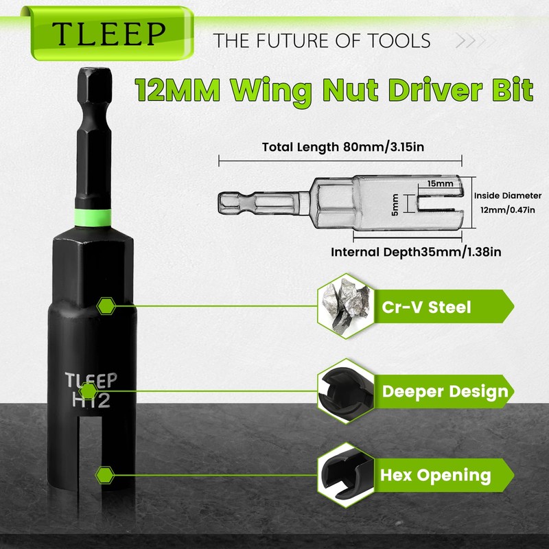 TLEEP Deep Nut Driver Set for Impact Drill w/Wing Nut
