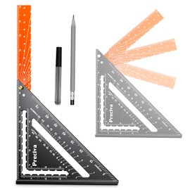 Preciva Foldable Carpenter Square Ruler, 12" (1/16" Scale) Aluminum Alloy Rafter Square Multi-Purpose Carpenter Tool Measuring Layout Tool for Woodworking and Carpentry, Includes Pencil