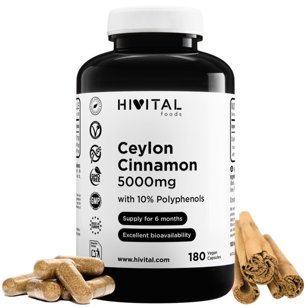 Ceylon Zimt 5000 mg. 180 vegane Kapseln für eine 6-monatige