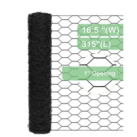 Garden Poultry Black Chicken Wire - 16.5 '' × 315 '' Chicken Wire for Crafts, Garden Fence Animal Barrier, 1 inch Mesh Poultry Netting Fence, Pet/Rabbit/Chicken Wire Fencing
