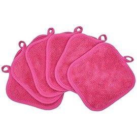 Paños desmaquillantes para cara, ojos, labios, almohadillas desmaquillantes reutilizables, paños de limpieza facial de microfibra suave, 5 x 5 pulgadas, paquete de 6 (Rojo rosa)