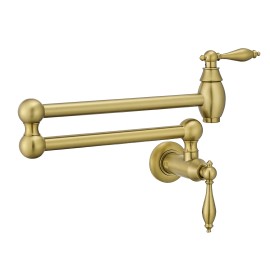 Wall Mount Commercial Kitchen Faucet Brass Folding Pot Filler and Coffee Machine Faucet with Ceramic Valve CoreColor: Brushed Gold, Surface Finishing: Brushed Gold