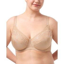 HSIA Minimizer Bras for Women, Full Coverage Embroidered Bras Plus Size Bra for Heavy Breasts Unlined Bra with Underwire, Light Beige 34G