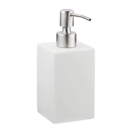 Relaxdays Soap Dispenser 300 ml, Refillable, Bathroom, Kitchen, Liquid Soap Dispenser, Square, Polyresin, Stainless Steel Pump, White