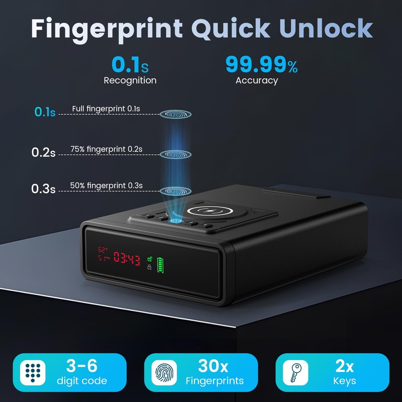XDeer Biometric Gun Safe for Handgun with Wireless Charging, Quick