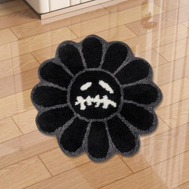 Joalpysm Trippy Happy Face Circle Rug, Cool Gothic Skull Round Bathroom Rug, Anti Slip Quick Dry Flocked Carpet Washable Soft Bathroom Mat for Bedroom Living Room Dining Room Decoration 60cm