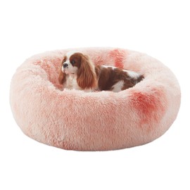 BedStill 30 inches Donut Dog Bed for Medium Dogs,Calming Fluffy Round Pet Bed with Removable & Washable Cover,Fits up to 45 lbs Pets(Tie-dye Pink,Medium)