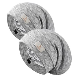 SECZIPE 2PCS Silk Satin Bonnet Hair Wrap for Sleeping, Adjustable Strap Curly Natural Hair Night Caps for Women Men(Gray&Gray)