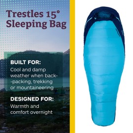 Marmot Women’s Trestles 15° Sleeping Bag | Insulated, Water-Resistant, Left-Zip, French Blue/Harbor Blue, Long