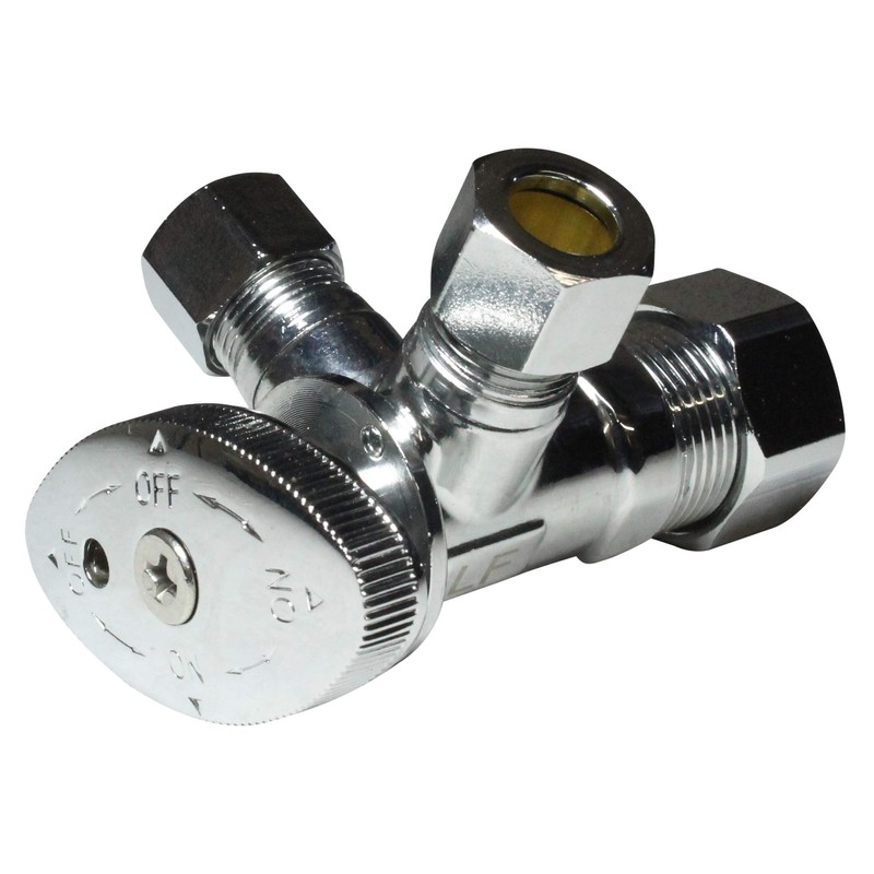 Dual Compression Outlet Angle Stop Valve, Plumbing Fitting, Quarter Turn,