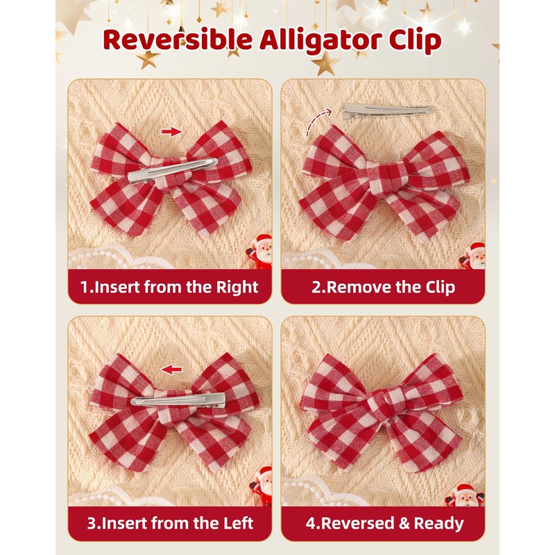 10 Pcs Christmas Hair Bows for Girls, Plaid Holiday Hair