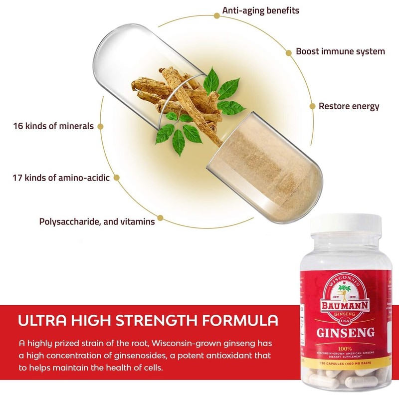 Dairyland Ginseng Baumann Wisconsin Ginseng 400mg 130 Capsules – Pure