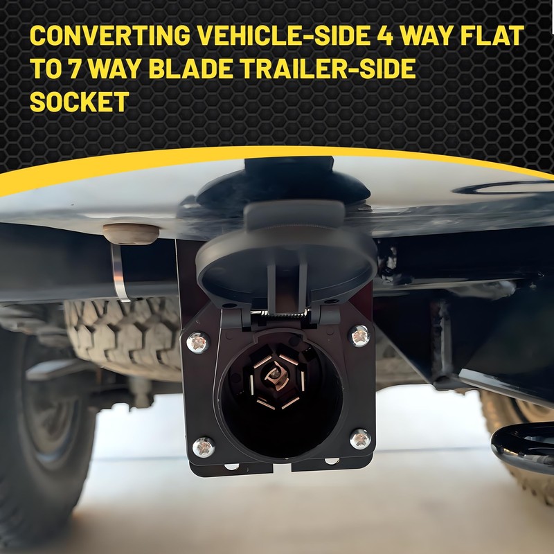 Oyviny 4-Pin to 7-Way Round Blade Trailer Adapter W/Mounting Bracket,