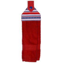 Red Stars & Stripes Hanging Hand Towel - Patriotic American Flag Print With Red Plush Towel - Handmade by Green Acorn Kitchen