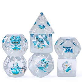 cusdie 7-Die DND Dice, Polyhedral Dice Set Filled with Animal, for Role Playing Game Dungeons and Dragons D&D Dice（Blue Penguin）
