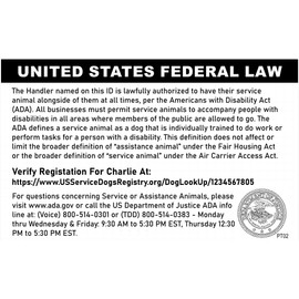 Just 4 Paws Custom PTSD Service Dog ID Card with QR Code & Security Seal | Registration to Service Dogs Registry with Holder - Landscape Style