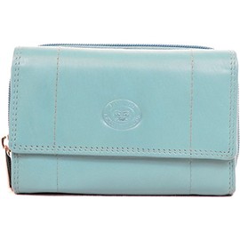 Ladies Soft Real Nappa Leather Zip-around Purse with Front Flap and Double Credit Card Swing Section (Lilac/Dark Brown/Dark Red/Mid Brown) (Turquoise)