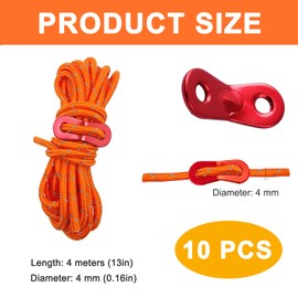 Reflective Tent Guy Ropes, 10 PCS Tent Guide Rope Cord, 4M Long Camping Guy Lines 4mm Light-Weight Ropes Cord Tent Guide Lines for Camping