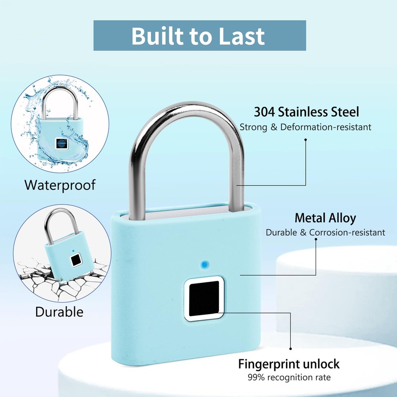 UMIKSMART Keyless Fingerprint Lock, Waterproof USB Rechargeable Smart Padlock for