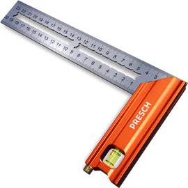 Presch Try Square 200 mm – Highly Precise & Rustproof – Innovative Marking Gauge 20 cm – Exact Carpenter's Angle Including Spirit Level & Scriber for Ultimate Versatility – Perfect 90° & 45°