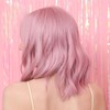 LC210-1 Curly Wavy Wig Pink Pastel Short Bob Synthetic Wigs