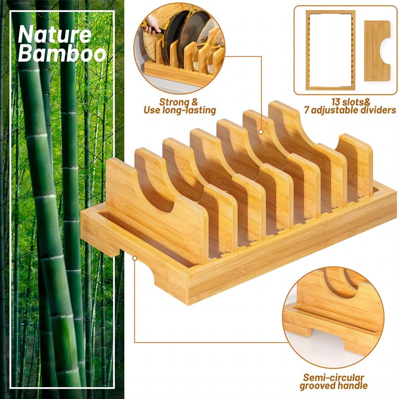Kiasthome Bamboo Pot and Pan Organizer, Pot Lid Organizer Holder