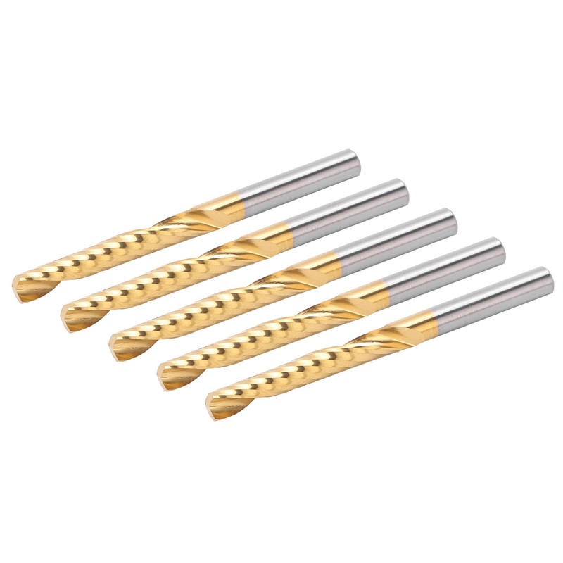 5Pcs End Mill TiPlated 1Flute CNC Spiral Router Bit HighSpeed